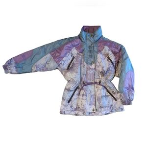 NEVADA Skiwear: Vintage 80's Insulated Ski Jacket, Patterned Pink/Green: Size L